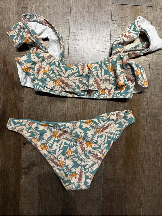 Eberjey Other - Teal floral Print Ruffle Bikini Set